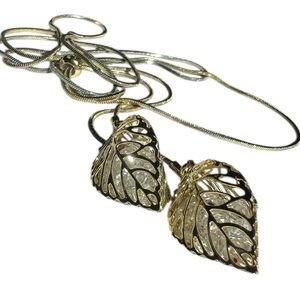 Gold-tone Long Lariat Style Adjustable Snake Chain Leaf Necklace